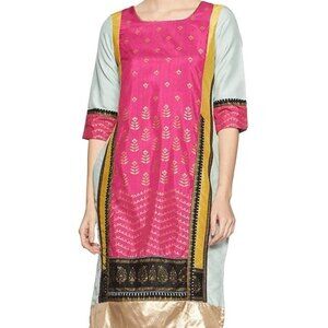 W 18 Kurta Beautiful Print Gold Pink Blue Indian Attire